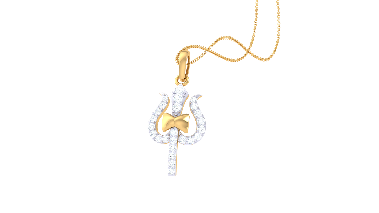 Divine Trident Diamond Pendant In Gold – 0.20 Ct Sparkle of Shiva’s Power