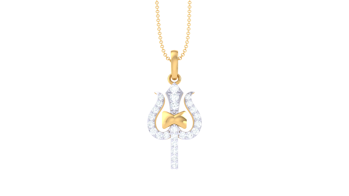 Divine Trident Diamond Pendant In Gold – 0.20 Ct Sparkle of Shiva’s Power