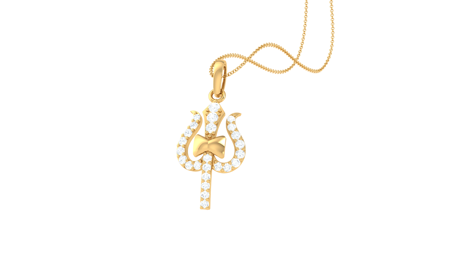 Divine Trident Diamond Pendant In Gold – 0.20 Ct Sparkle of Shiva’s Power