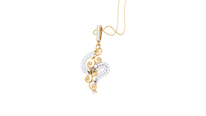 S-Curve Diamond Swirl Pendant With Gold Filigree – 0.39 Ct