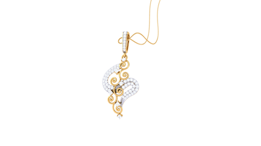 S-Curve Diamond Swirl Pendant With Gold Filigree – 0.39 Ct