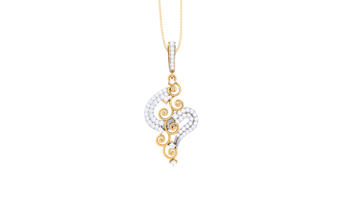 S-Curve Diamond Swirl Pendant With Gold Filigree – 0.39 Ct