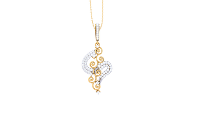 S-Curve Diamond Swirl Pendant With Gold Filigree – 0.39 Ct