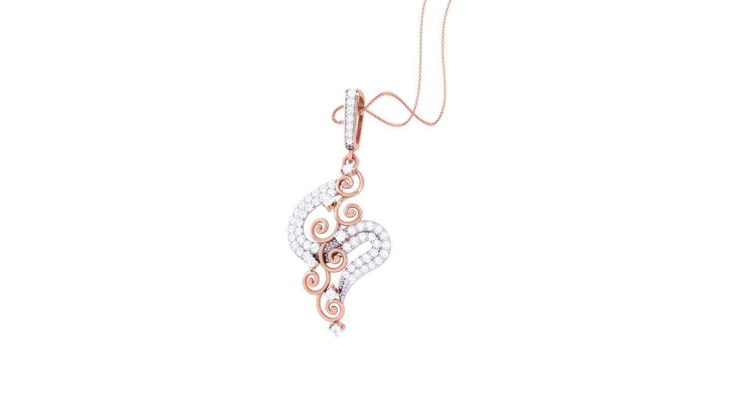 S-Curve Diamond Swirl Pendant With Gold Filigree – 0.39 Ct