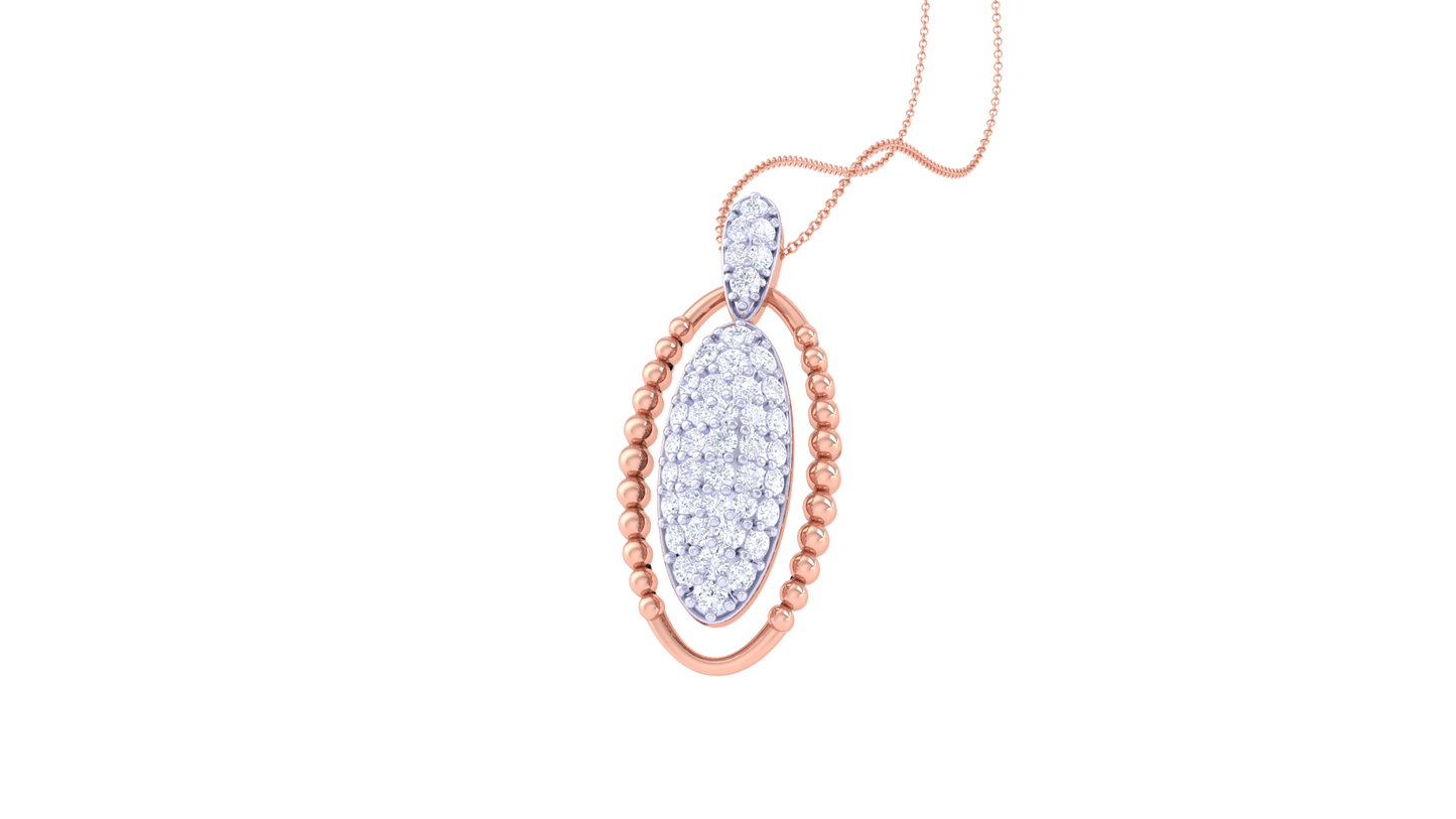 Radiant Oval Pendant In Yellow Gold - 0.41 Ct Pave Set Diamond Cluster