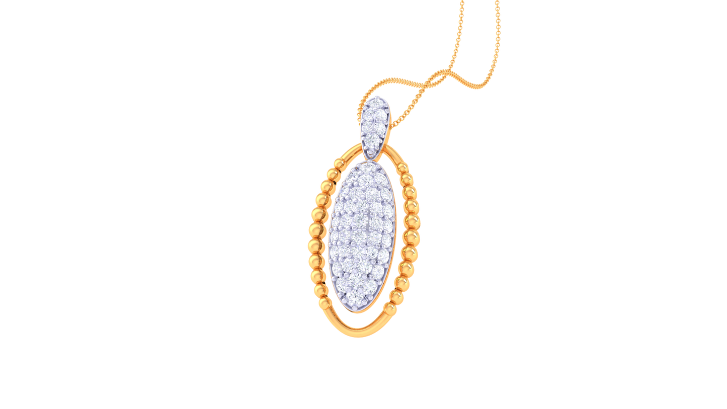 Radiant Oval Pendant In Yellow Gold - 0.41 Ct Pave Set Diamond Cluster