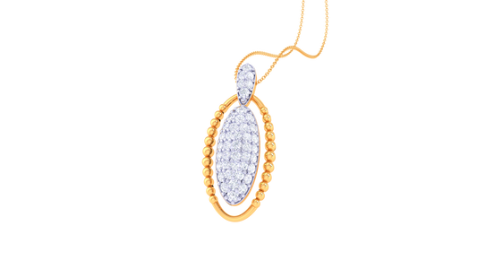 Radiant Oval Pendant In Yellow Gold - 0.41 Ct Pave Set Diamond Cluster