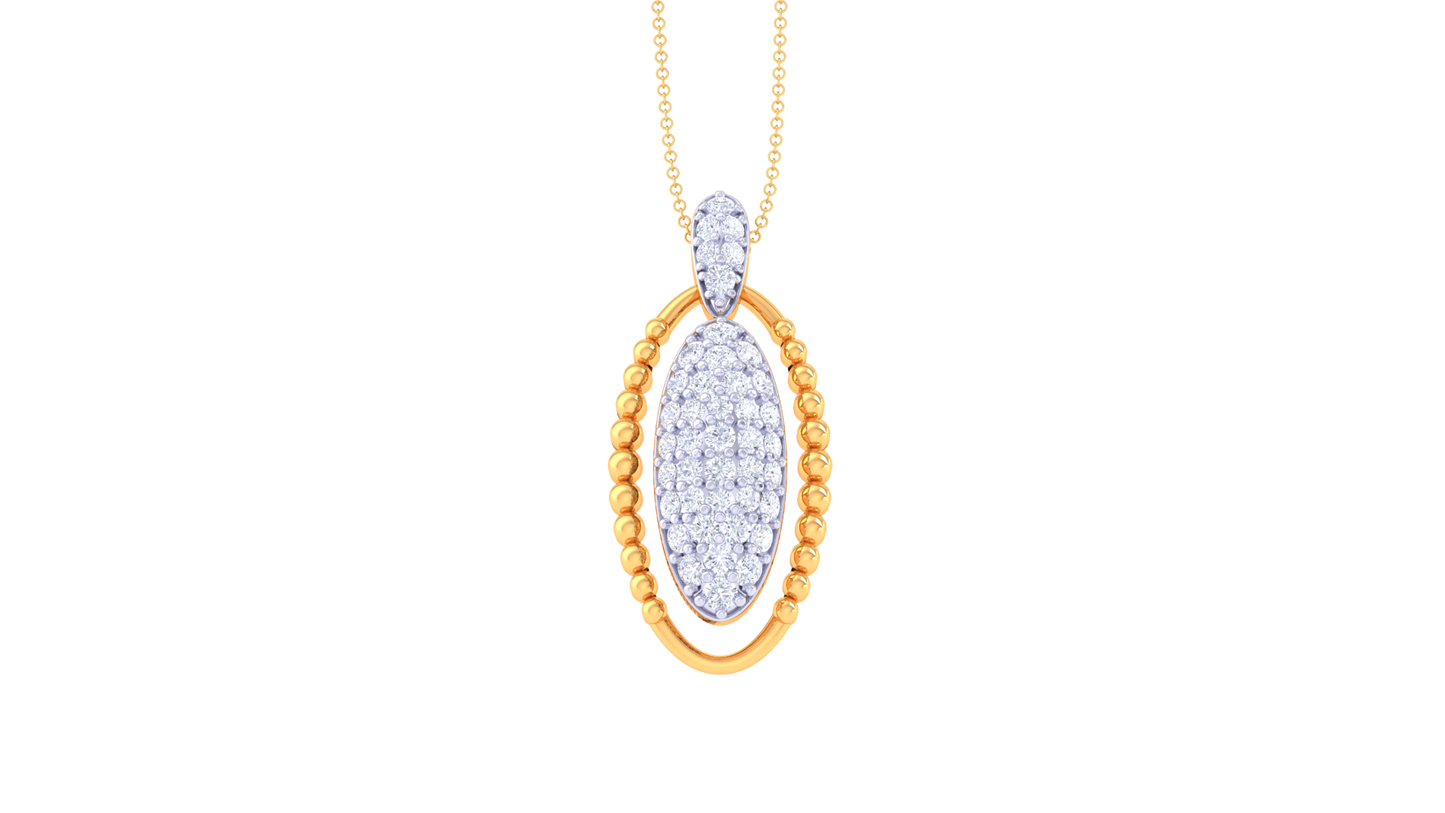 Radiant Oval Pendant In Yellow Gold - 0.41 Ct Pave Set Diamond Cluster