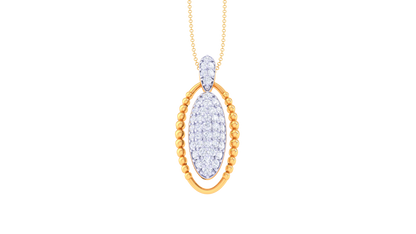 Radiant Oval Pendant In Yellow Gold - 0.41 Ct Pave Set Diamond Cluster