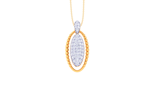 Radiant Oval Pendant In Yellow Gold - 0.41 Ct Pave Set Diamond Cluster