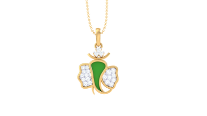 Enamel Butterfly Pendant In Gold - 0.14 Ct Diamonds