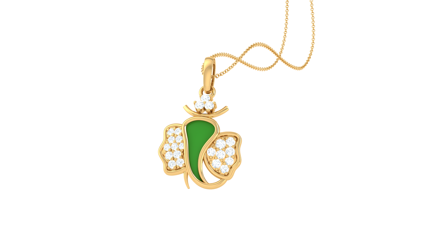 Enamel Butterfly Pendant In Gold - 0.14 Ct Diamonds