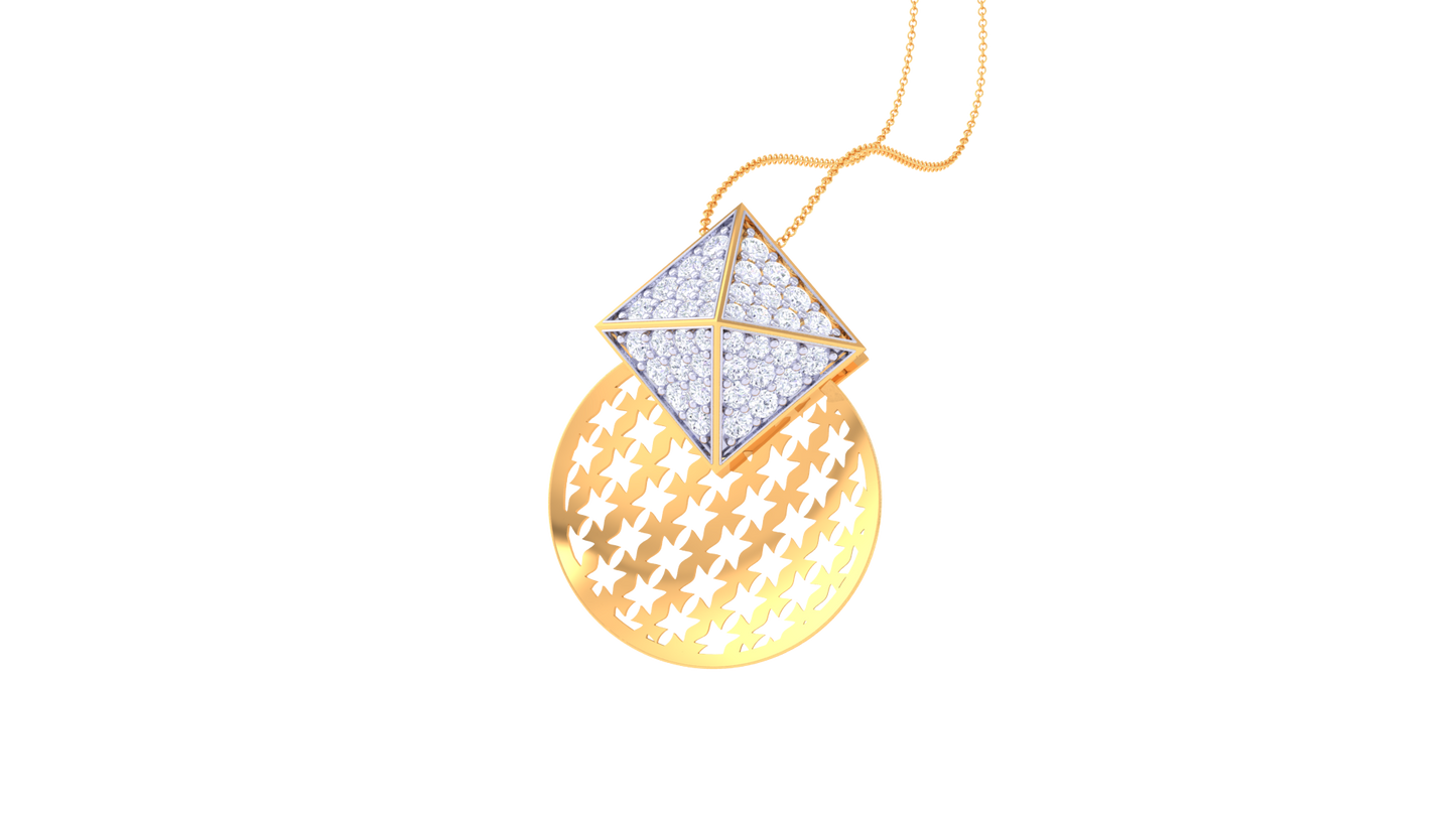 Pyramid Halo Gold Medallion Pendent – 0.41 Ct Brilliante Cut Diamonds