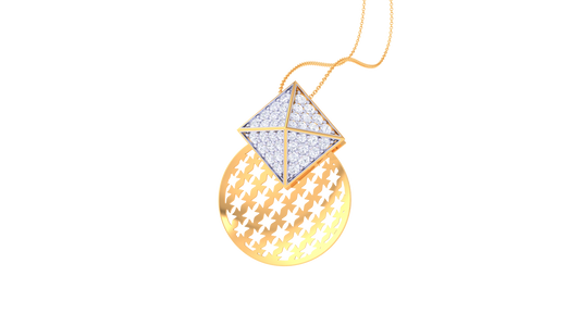 Pyramid Halo Gold Medallion Pendent – 0.41 Ct Brilliante Cut Diamonds