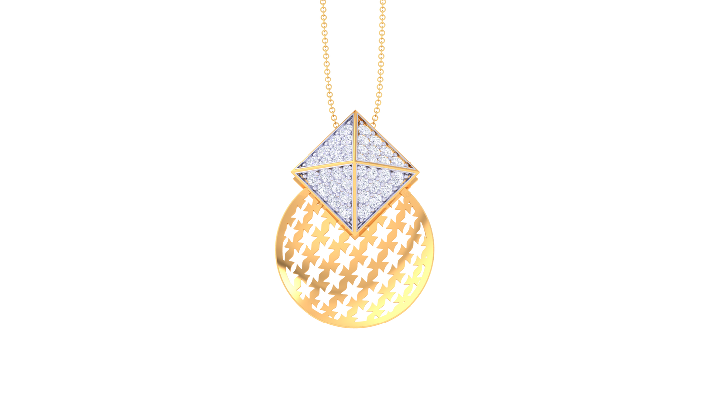 Pyramid Halo Gold Medallion Pendent – 0.41 Ct Brilliante Cut Diamonds