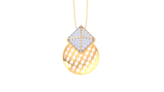 Pyramid Halo Gold Medallion Pendent – 0.41 Ct Brilliante Cut Diamonds