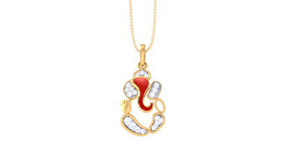 Divine Shri Ganesha Gold Pendant - 0.11 Ct Diamond Accents & Red Enamel Detailing