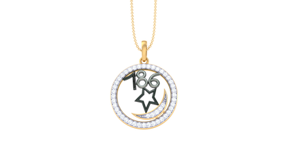 Celestial Emblem Gold Pendant - 0.21 Ct Diamond Halo & Crescent-Star Motif