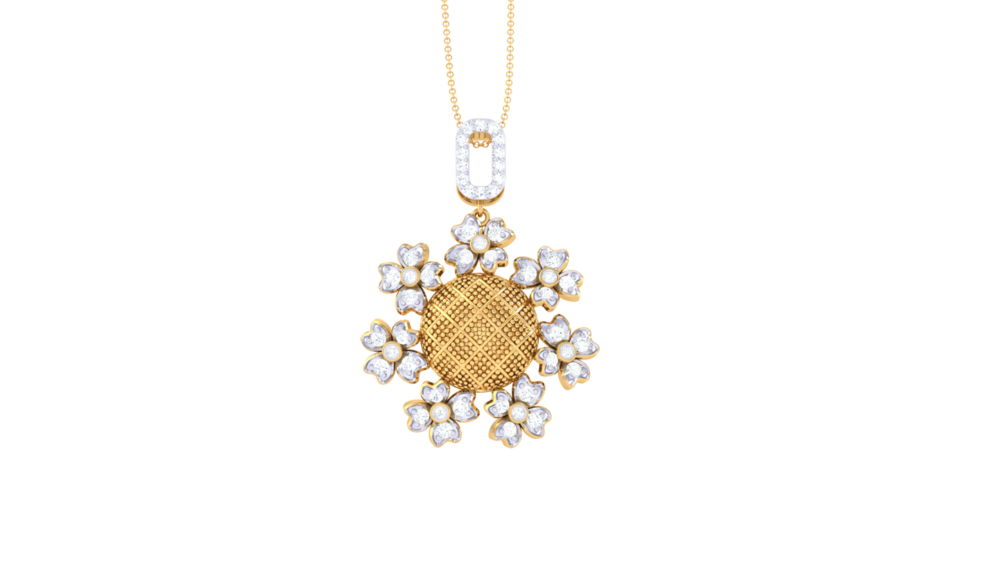 Radiant Blossom Pendant In Gold – 0.48 Ct Sparking Diamonds