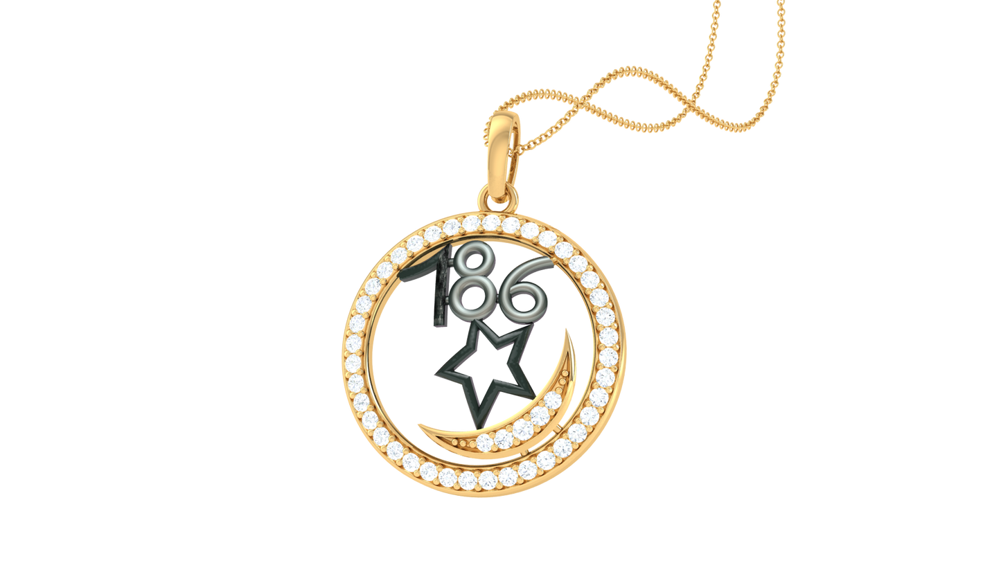 Celestial Emblem Gold Pendant - 0.21 Ct Diamond Halo & Crescent-Star Motif