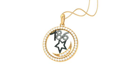 Celestial Emblem Gold Pendant - 0.21 Ct Diamond Halo & Crescent-Star Motif