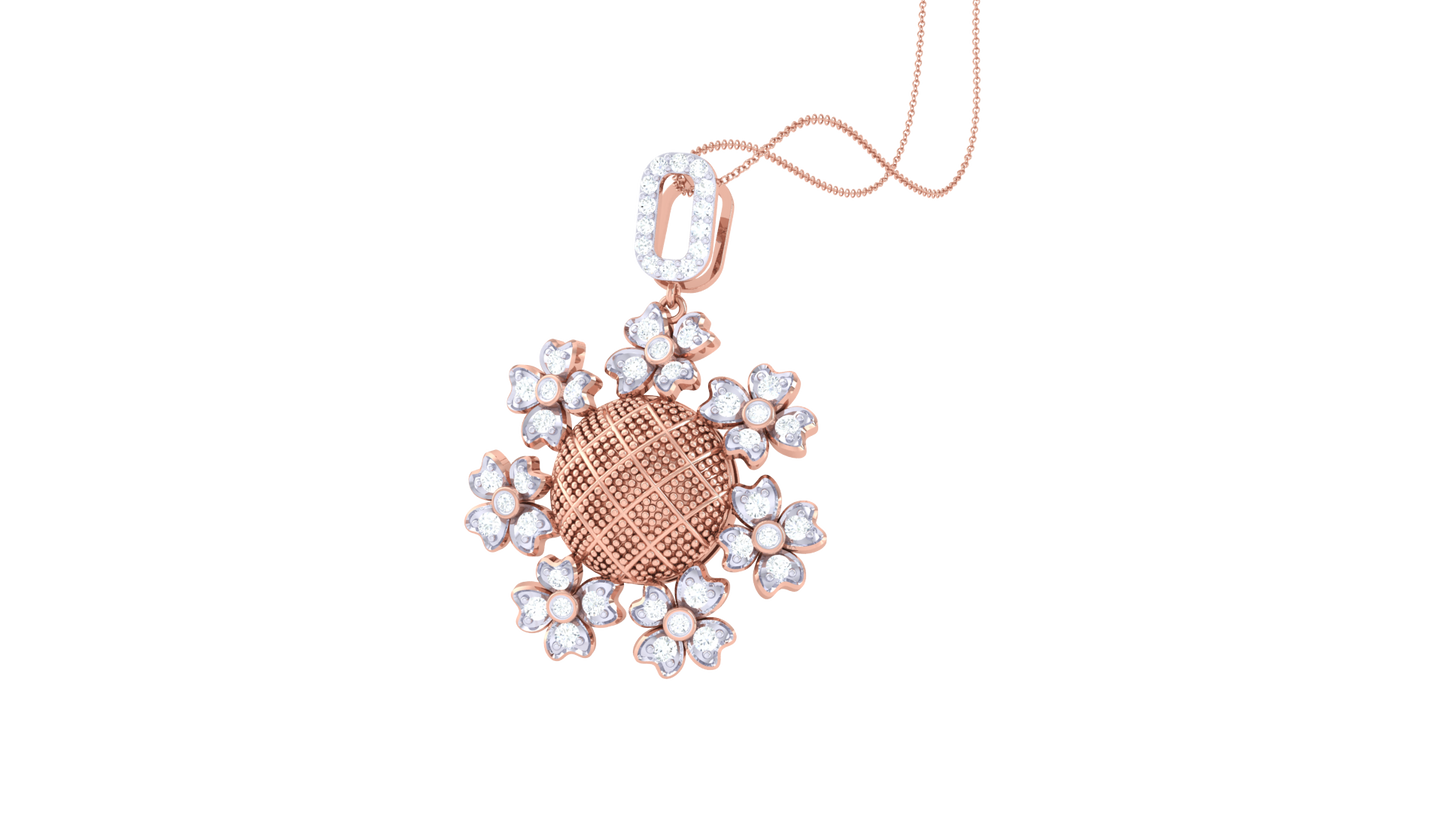 Radiant Blossom Pendant In Gold – 0.48 Ct Sparking Diamonds