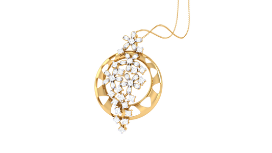 Floral Cascade Pendant In Gold – 0.24 Ct Diamond Clustres