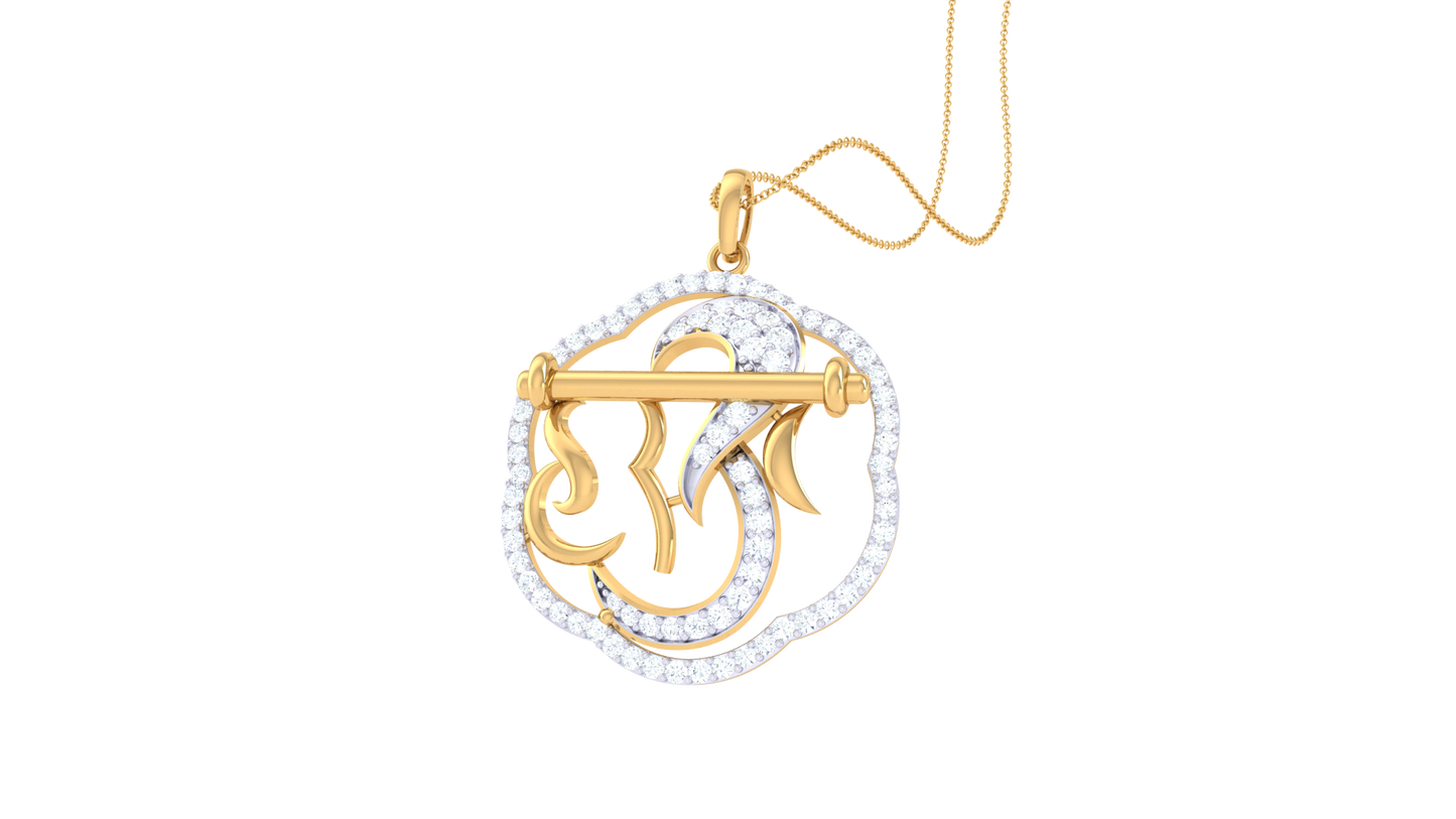 Hari Om Goldn Pendent - 0.54 Ct Dazzling Diamonds Halo