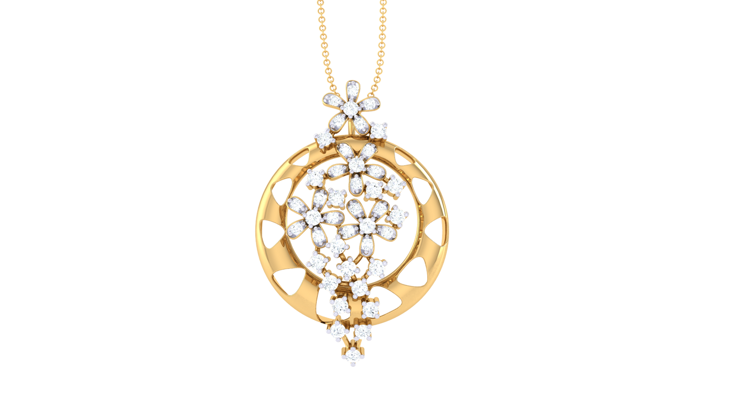 Floral Cascade Pendant In Gold – 0.24 Ct Diamond Clustres