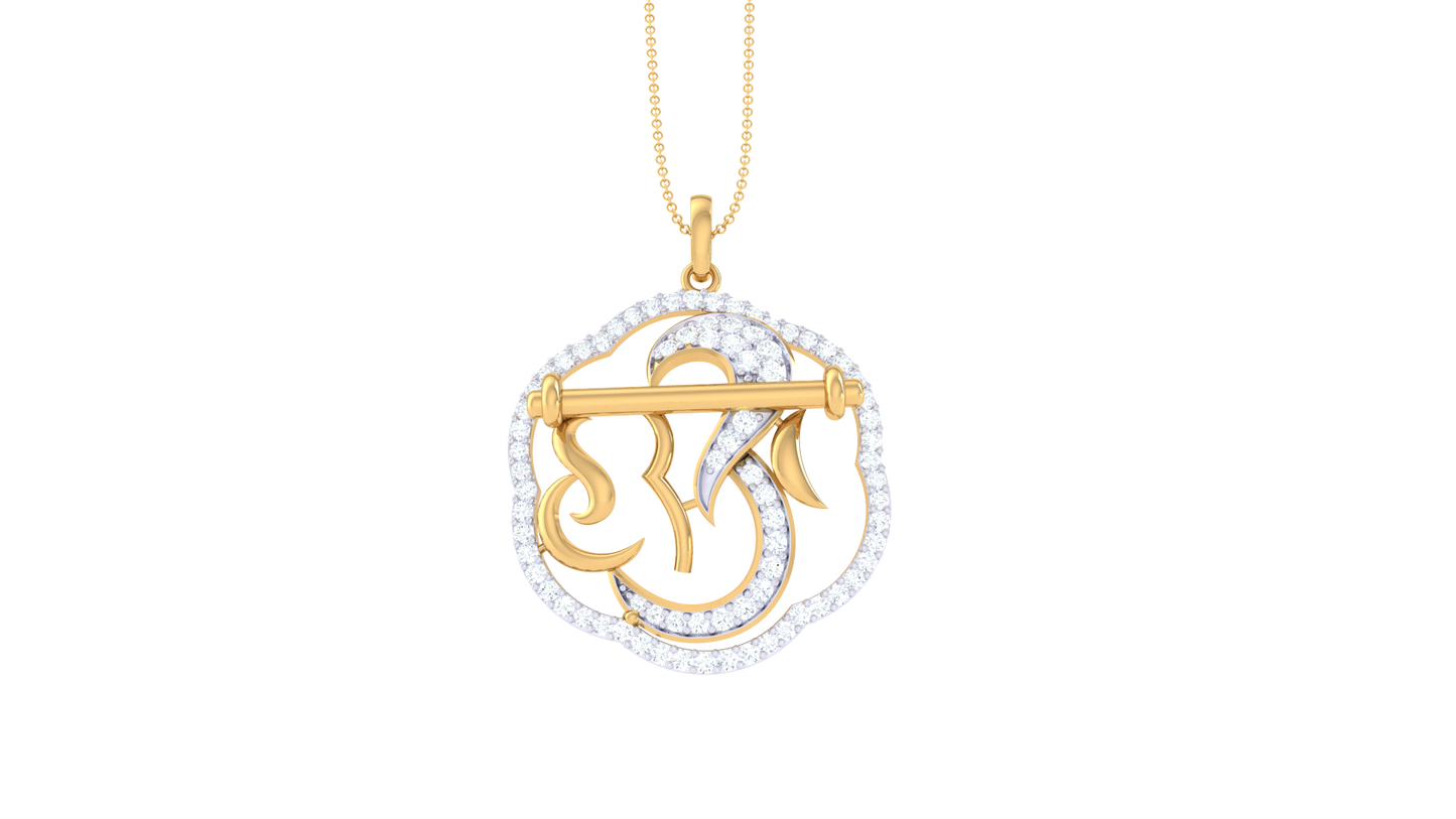 Hari Om Goldn Pendent - 0.54 Ct Dazzling Diamonds Halo