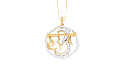 Hari Om Goldn Pendent - 0.54 Ct Dazzling Diamonds Halo