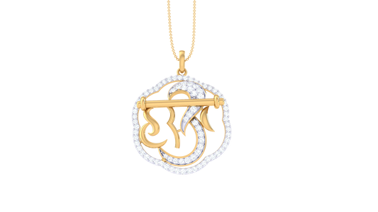 Hari Om Goldn Pendent - 0.54 Ct Dazzling Diamonds Halo