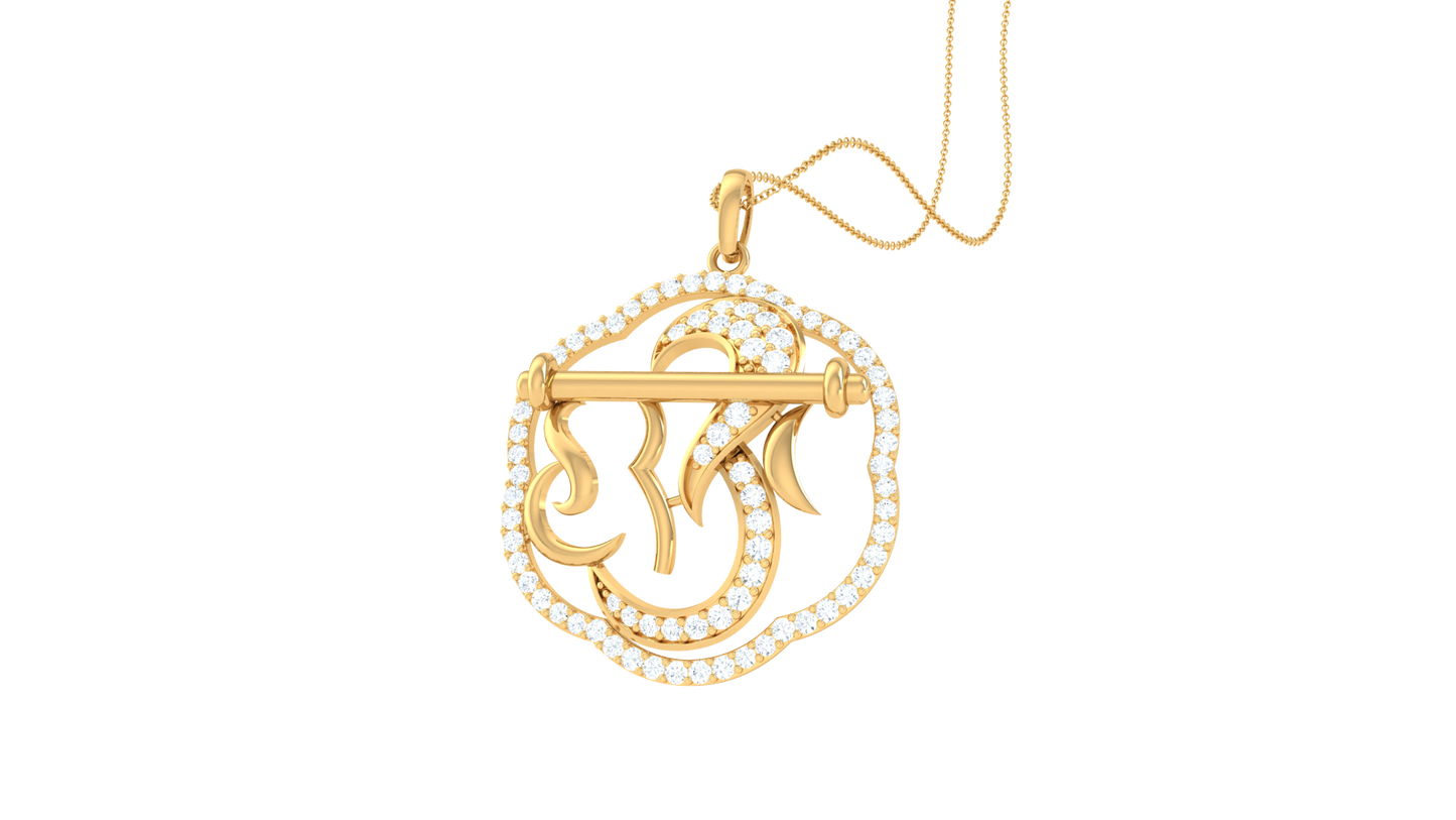 Hari Om Goldn Pendent - 0.54 Ct Dazzling Diamonds Halo