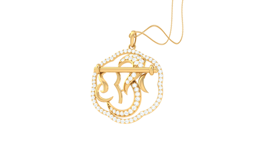 Hari Om Goldn Pendent - 0.54 Ct Dazzling Diamonds Halo