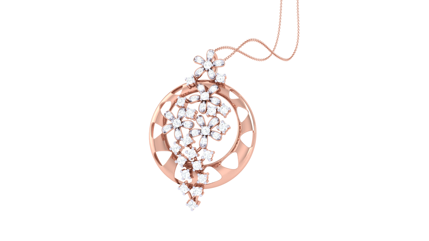 Floral Cascade Pendant In Gold – 0.24 Ct Diamond Clustres