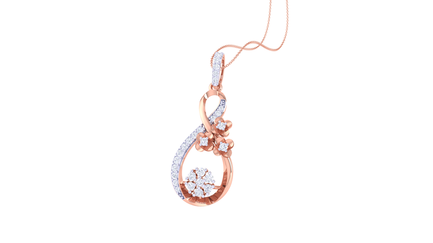 Floral Teardrop Diamond Pendant In Gold – 0.27 Ct