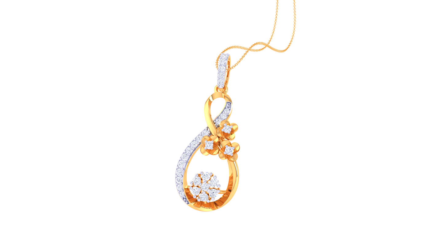 Floral Teardrop Diamond Pendant In Gold – 0.27 Ct