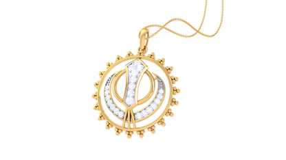 Sikh Khanda Emblem Gold Pendant - 0.19 Ct Round Diamond Accents