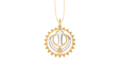 Sikh Khanda Emblem Gold Pendant - 0.19 Ct Round Diamond Accents