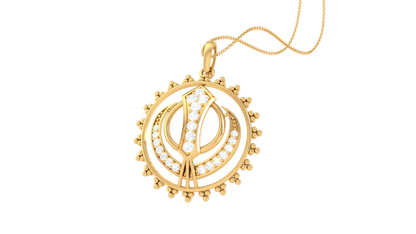 Sikh Khanda Emblem Gold Pendant - 0.19 Ct Round Diamond Accents