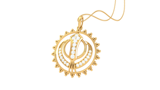 Sikh Khanda Emblem Gold Pendant - 0.19 Ct Round Diamond Accents