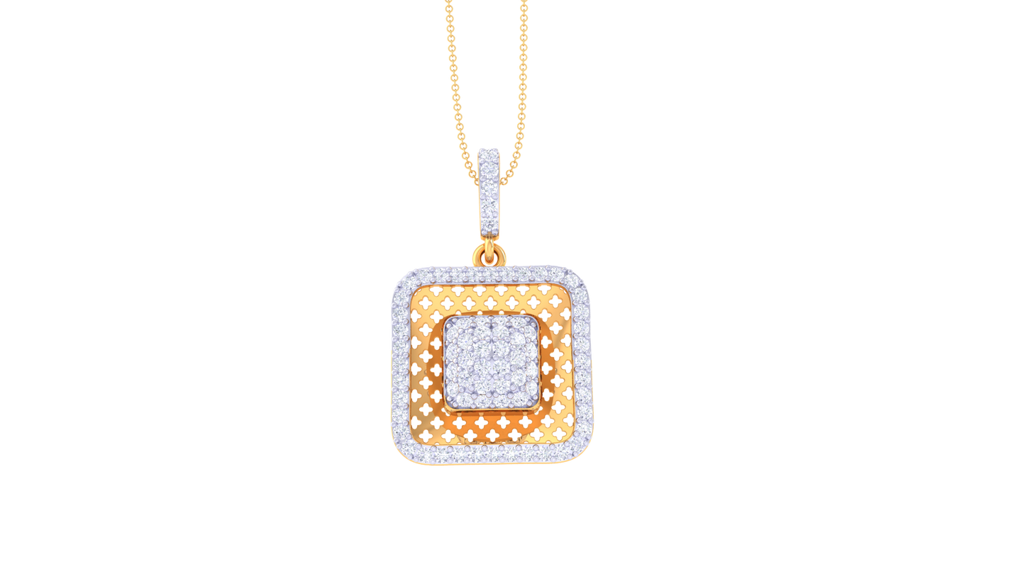0.71 Ct - Diamond Layered Square Pendant In Gold