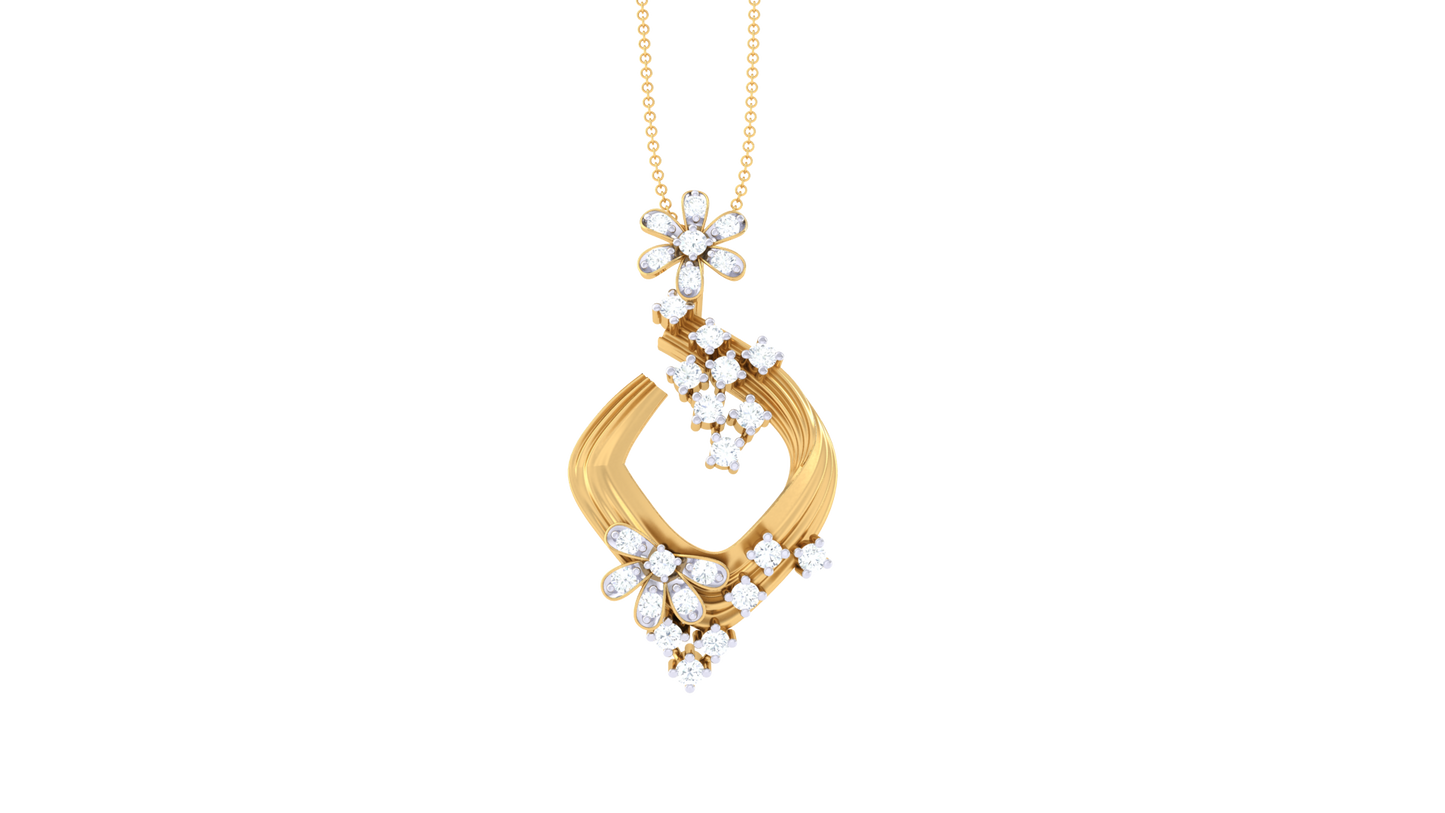 Floral Accent Pendant In Gold – 0.20 Ct Diamonds