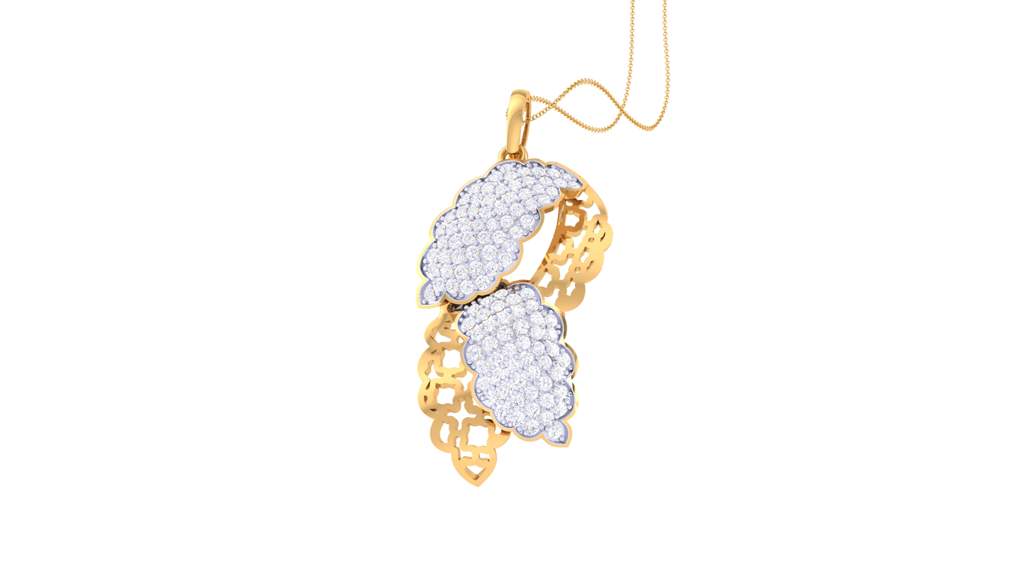 Dual Feather Pendent In Yellow Gold - 1.00 Ct Round Cut Diamonds