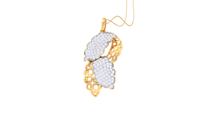 Dual Feather Pendent In Yellow Gold - 1.00 Ct Round Cut Diamonds