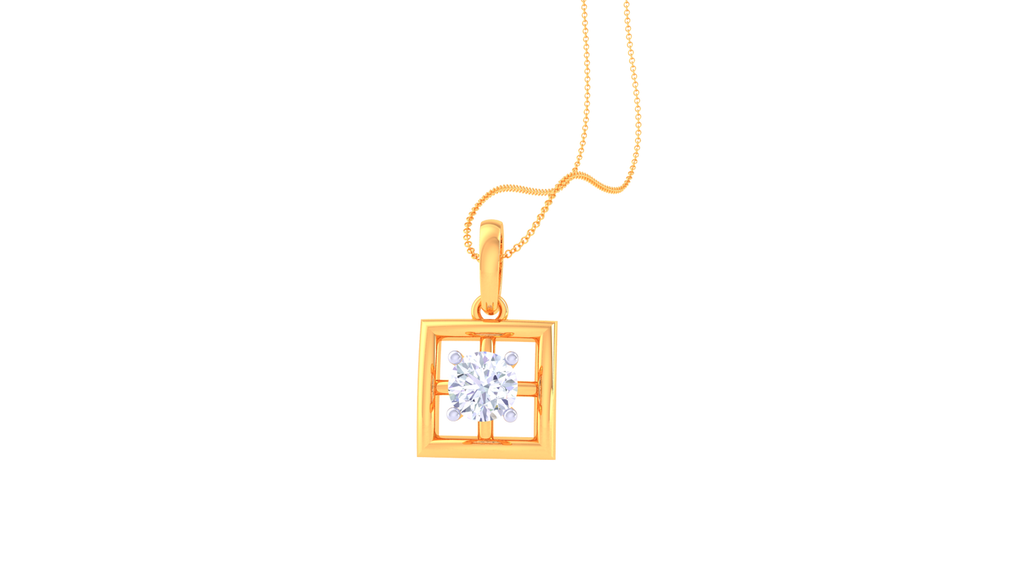 Geometric Solitaire Pendent In Luminous Gold - 0.59 Ct Round Cut Diamond