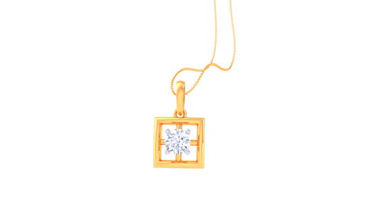 Geometric Solitaire Pendent In Luminous Gold - 0.59 Ct Round Cut Diamond