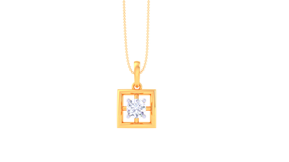Geometric Solitaire Pendent In Luminous Gold - 0.59 Ct Round Cut Diamond