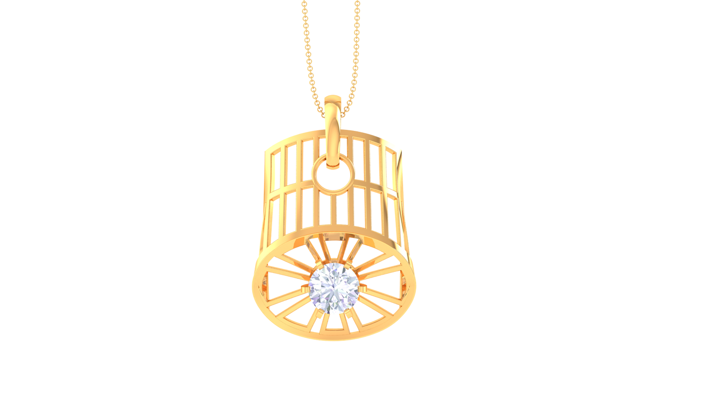 Celestial Cage Pendant In Gold -  0.59 Ct Round Cut Diamond