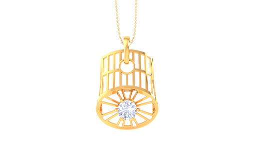 Celestial Cage Pendant In Gold -  0.59 Ct Round Cut Diamond